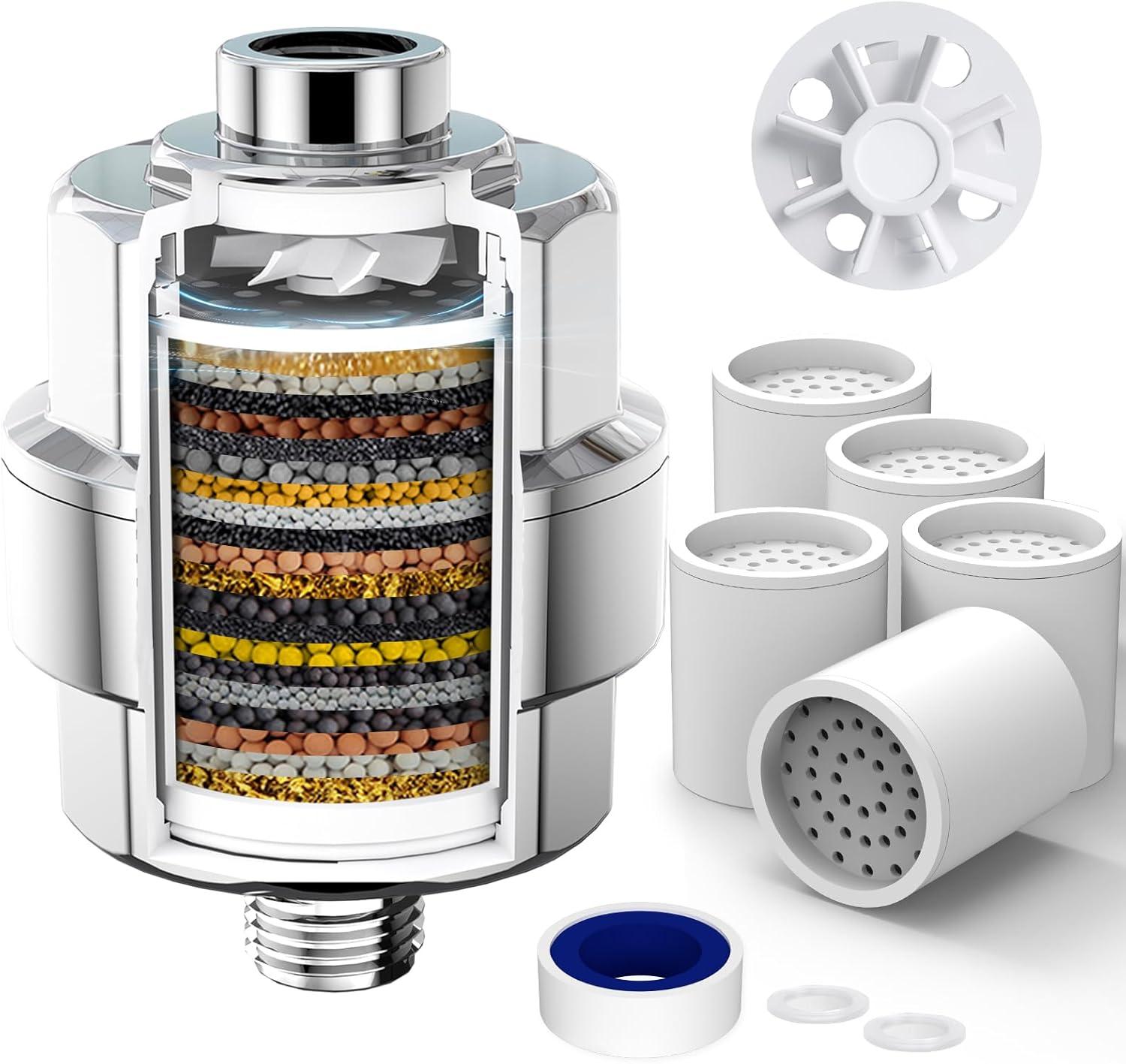 Shower Head Filter – 20-Stage Hard Water Filter With 2 Cartridges, Removes Chlorine, Fluoride & Heavy Metals, G1/2 Thread