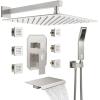 image4Function Waterfall Shower System with Body Jets SR SUN RISE Full Body Rainfall Shower System with Handheld Shower Faucet Complete Sets Wall Mounted Shower Fixture Set for Bathroom Matte BlackBrushed Nickel