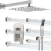 image4Function Waterfall Shower System with Body Jets SR SUN RISE Full Body Rainfall Shower System with Handheld Shower Faucet Complete Sets Wall Mounted Shower Fixture Set for Bathroom Matte BlackBrushed Nickel