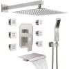 image4Function Waterfall Shower System with Body Jets SR SUN RISE Full Body Rainfall Shower System with Handheld Shower Faucet Complete Sets Wall Mounted Shower Fixture Set for Bathroom Matte BlackBrushed Nickel