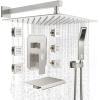 image4Function Waterfall Shower System with Body Jets SR SUN RISE Full Body Rainfall Shower System with Handheld Shower Faucet Complete Sets Wall Mounted Shower Fixture Set for Bathroom Matte BlackBrushed Nickel