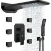 image4Function Waterfall Shower System with Body Jets SR SUN RISE Full Body Rainfall Shower System with Handheld Shower Faucet Complete Sets Wall Mounted Shower Fixture Set for Bathroom Matte BlackMatte Black