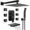 image4Function Waterfall Shower System with Body Jets SR SUN RISE Full Body Rainfall Shower System with Handheld Shower Faucet Complete Sets Wall Mounted Shower Fixture Set for Bathroom Matte BlackMatte Black