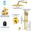 imageSR SUN RISE 12 Inch Rain Shower System High Pressure Shower Heads and Handheld 6Spray Combo Set Slide Bar Shower Faucets Sets Complete Included Valve and Trim Kit for Bathroom Brushed NickelBrushed Gold