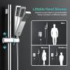 imageSR SUN RISE 8 Inch Square Shower Faucet Adjustable 16Inch Slide Bar Hand Held Shower with Hose Square Rain Shower Head and Handheld Spray Included Valve and Shower Trim Kit Polished Chrome