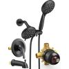 imageSR SUN RISE High Pressure 3Way Rainfall Shower Faucet 3 in 1 Shower Head and Handheld Shower Combo Set with 71 Hose Easy to Clean Bathtub or Pets Valve and Shower Trim Kit Brushed GoldMatte Black