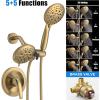 imageSR SUN RISE High Pressure 3Way Rainfall Shower Faucet 3 in 1 Shower Head and Handheld Shower Combo Set with 71 Hose Easy to Clean Bathtub or Pets Valve and Shower Trim Kit Brushed GoldBrushed Gold