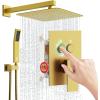 imageSR SUN RISE Shower System with Push Button Diverter Luxury 10 Inch Rain Shower Head with Handheld Spray High Pressure Shower Faucet Combo Set with Roughin Valve Polished ChromeBrushed Gold