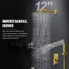 imageSR SUN RISE Shower System with Push Button Diverter Luxury 10 Inch Rain Shower Head with Handheld Spray High Pressure Shower Faucet Combo Set with Roughin Valve Polished ChromeBrushed Gold