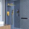 imageSR SUN RISE Shower System with Push Button Diverter Luxury 10 Inch Rain Shower Head with Handheld Spray High Pressure Shower Faucet Combo Set with Roughin Valve Polished ChromeBrushed Gold