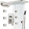 image4Function Waterfall Shower System with Body Jets SR SUN RISE Full Body Rainfall Shower System with Handheld Shower Faucet Complete Sets Wall Mounted Shower Fixture Set for Bathroom Matte BlackBrushed Nickel