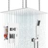 image4Function Waterfall Shower System with Body Jets SR SUN RISE Full Body Rainfall Shower System with Handheld Shower Faucet Complete Sets Wall Mounted Shower Fixture Set for Bathroom Matte BlackPolished Chrome
