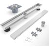imageSR SUN RISE 24 Inch Linear Shower Floor Drain with Extra PVC Shower Drain Base Rectangle Shower Drain with Tile Insert Grate and Hair Strainer Adjustable Leveling Feet Brushed 304 Stainless Finished