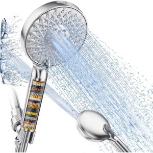 imageFiltered Shower Head with Handheld High Pressure 9 Spray Mode Chrome Showerhead with Filtersdetachable shower headWater Softener Filters Beads for Hard Water Remove ChlorineChrome
