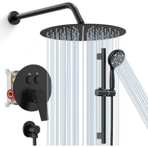 imageSR SUN RISE 12 Inch Rain Shower System High Pressure Shower Heads and Handheld 6Spray Combo Set Slide Bar Shower Faucets Sets Complete Included Valve and Trim Kit for Bathroom Brushed NickelMatte Black