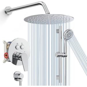 imageSR SUN RISE 12 Inch Rain Shower System High Pressure Shower Heads and Handheld 6Spray Combo Set Slide Bar Shower Faucets Sets Complete Included Valve and Trim Kit for Bathroom Brushed NickelPolished Chrome