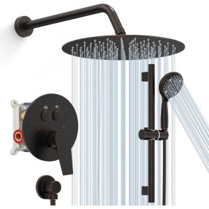 imageSR SUN RISE 12 Inch Rain Shower System High Pressure Shower Heads and Handheld 6Spray Combo Set Slide Bar Shower Faucets Sets Complete Included Valve and Trim Kit for Bathroom Brushed NickelOil Rubbed Bronze