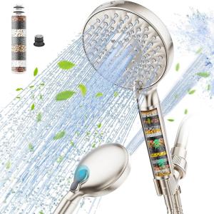 imageSR SUN RISE Filtered Shower Head with Handheld High Pressure 9 Spray Mode Brushed Nickel Showerhead with Filters detachable shower headWater Softener Filters Beads for Hard Water  Remove ChlorineBrushed Nickel