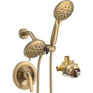 imageSR SUN RISE High Pressure 3Way Rainfall Shower Faucet 3 in 1 Shower Head and Handheld Shower Combo Set with 71 Hose Easy to Clean Bathtub or Pets Valve and Shower Trim Kit Brushed GoldBrushed Gold