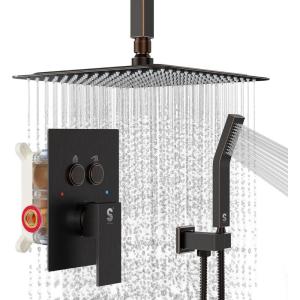 imageSR SUN RISE Shower System with Push Button Diverter Luxury 10 Inch Rain Shower Head with Handheld Spray High Pressure Shower Faucet Combo Set with Roughin Valve Polished ChromeOil Rubbed Bronze