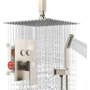 imageSR SUN RISE Shower System with Push Button Diverter Luxury 10 Inch Rain Shower Head with Handheld Spray High Pressure Shower Faucet Combo Set with Roughin Valve Polished ChromeBrushed Nickel