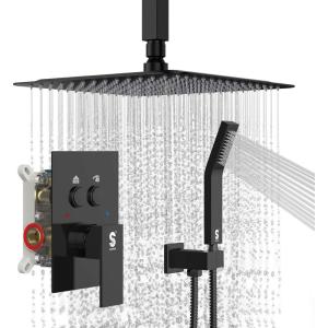 imageSR SUN RISE Shower System with Push Button Diverter Luxury 10 Inch Rain Shower Head with Handheld Spray High Pressure Shower Faucet Combo Set with Roughin Valve Polished ChromeMatte Black