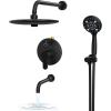 imageSR SUN RISE 10 Inches Wall Mounted Shower System with Tub Spout Shower Tub Faucets Sets Complete Newer Model High Pressure 3Spray Rain Shower Head and 6Setting Handheld Combo Matte BlackMatte Black