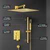 imageSR SUN RISE 12 Inch Oil Rubbed Bronze Shower Faucet Set WallMount Adjustable 16Inch Slide Bar with Square Hand Shower System Included Valve and Trim KitBrushed Gold