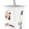 imageSR SUN RISE 12 Inches All Metal Bathtub Faucet Set Shower System with Tub Spout Rainfall Shower Head and Handheld Combo Modern Shower Fixtures Include Valve and Trim Kit Polished ChromeBrushed Nickel