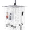 imageSR SUN RISE 12 Inches All Metal Bathtub Faucet Set Shower System with Tub Spout Rainfall Shower Head and Handheld Combo Modern Shower Fixtures Include Valve and Trim Kit Polished ChromePolished Chrome