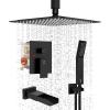 imageSR SUN RISE 12 Inches All Metal Bathtub Faucet Set Shower System with Tub Spout Rainfall Shower Head and Handheld Combo Modern Shower Fixtures Include Valve and Trim Kit Polished ChromeMatte Black