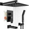 imageSR SUN RISE 12 Inches All Metal Square Shower System with Tub Spout Tub Shower Faucet Set High Pressure Rain Shower Head and Handheld Sprayer Combo Shower Fixtues Valve Included Polished ChromeMatte Black