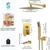 imageSR SUN RISE 12 Inches All Metal Square Shower System with Tub Spout Tub Shower Faucet Set High Pressure Rain Shower Head and Handheld Sprayer Combo Shower Fixtues Valve Included Polished ChromeBrushed Gold