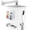 imageSR SUN RISE 12 Inches All Metal Square Shower System with Tub Spout Tub Shower Faucet Set High Pressure Rain Shower Head and Handheld Sprayer Combo Shower Fixtues Valve Included Polished ChromePolished Chrome