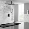 imageSR SUN RISE 16 Inch Ceiling Mounted Shower System Rain Mixer Shower Combo Set Rainfall Shower Head System Brushed Gold Shower Faucet Roughin Valve Body and Trim IncludedMatte Black