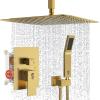 imageSR SUN RISE 16 Inch Ceiling Mounted Shower System Rain Mixer Shower Combo Set Rainfall Shower Head System Brushed Gold Shower Faucet Roughin Valve Body and Trim IncludedBrushed Gold