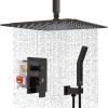 imageSR SUN RISE 16 Inch Ceiling Mounted Shower System Rain Mixer Shower Combo Set Rainfall Shower Head System Brushed Gold Shower Faucet Roughin Valve Body and Trim IncludedOil Rubbed Bronze