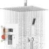 imageSR SUN RISE 16 Inch Ceiling Mounted Shower System Rain Mixer Shower Combo Set Rainfall Shower Head System Brushed Gold Shower Faucet Roughin Valve Body and Trim IncludedPolished Chrome