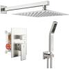 imageSR SUN RISE Shower Faucets Sets Complete Brushed Gold Square Rain Shower Head with Handheld Spray All Metal Shower Faucet Trim Repair Kits Contain Shower ValveBrushed Nickel