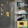 imageSR SUN RISE Shower Faucets Sets Complete Brushed Gold Square Rain Shower Head with Handheld Spray All Metal Shower Faucet Trim Repair Kits Contain Shower ValveBrushed Gold
