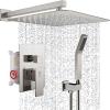imageSR SUN RISE Shower Faucets Sets Complete Brushed Gold Square Rain Shower Head with Handheld Spray All Metal Shower Faucet Trim Repair Kits Contain Shower ValveBrushed Nickel