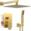 imageSR SUN RISE Shower Faucets Sets Complete Brushed Gold Square Rain Shower Head with Handheld Spray All Metal Shower Faucet Trim Repair Kits Contain Shower ValveBrushed Gold