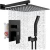 imageSR SUN RISE Shower Faucets Sets Complete Brushed Gold Square Rain Shower Head with Handheld Spray All Metal Shower Faucet Trim Repair Kits Contain Shower ValveMatte Black