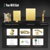 imageSR SUN RISE Shower Faucets Sets Complete Brushed Gold Square Rain Shower Head with Handheld Spray All Metal Shower Faucet Trim Repair Kits Contain Shower ValveBrushed Gold