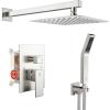 imageSR SUN RISE Shower Faucets Sets Complete Brushed Gold Square Rain Shower Head with Handheld Spray All Metal Shower Faucet Trim Repair Kits Contain Shower ValveBrushed Nickel