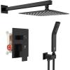 imageSR SUN RISE Shower Faucets Sets Complete Brushed Gold Square Rain Shower Head with Handheld Spray All Metal Shower Faucet Trim Repair Kits Contain Shower ValveMatte Black