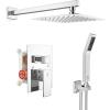 imageSR SUN RISE Shower Faucets Sets Complete Brushed Gold Square Rain Shower Head with Handheld Spray All Metal Shower Faucet Trim Repair Kits Contain Shower ValvePolished Chrome