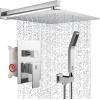 imageSR SUN RISE Shower Faucets Sets Complete Brushed Gold Square Rain Shower Head with Handheld Spray All Metal Shower Faucet Trim Repair Kits Contain Shower ValvePolished Chrome