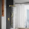 imageSR SUN RISE Shower Faucets Sets Complete Brushed Gold Square Rain Shower Head with Handheld Spray All Metal Shower Faucet Trim Repair Kits Contain Shower ValveBrushed Gold