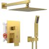 imageSR SUN RISE Shower Faucets Sets Complete Brushed Gold Square Rain Shower Head with Handheld Spray All Metal Shower Faucet Trim Repair Kits Contain Shower ValveBrushed Gold